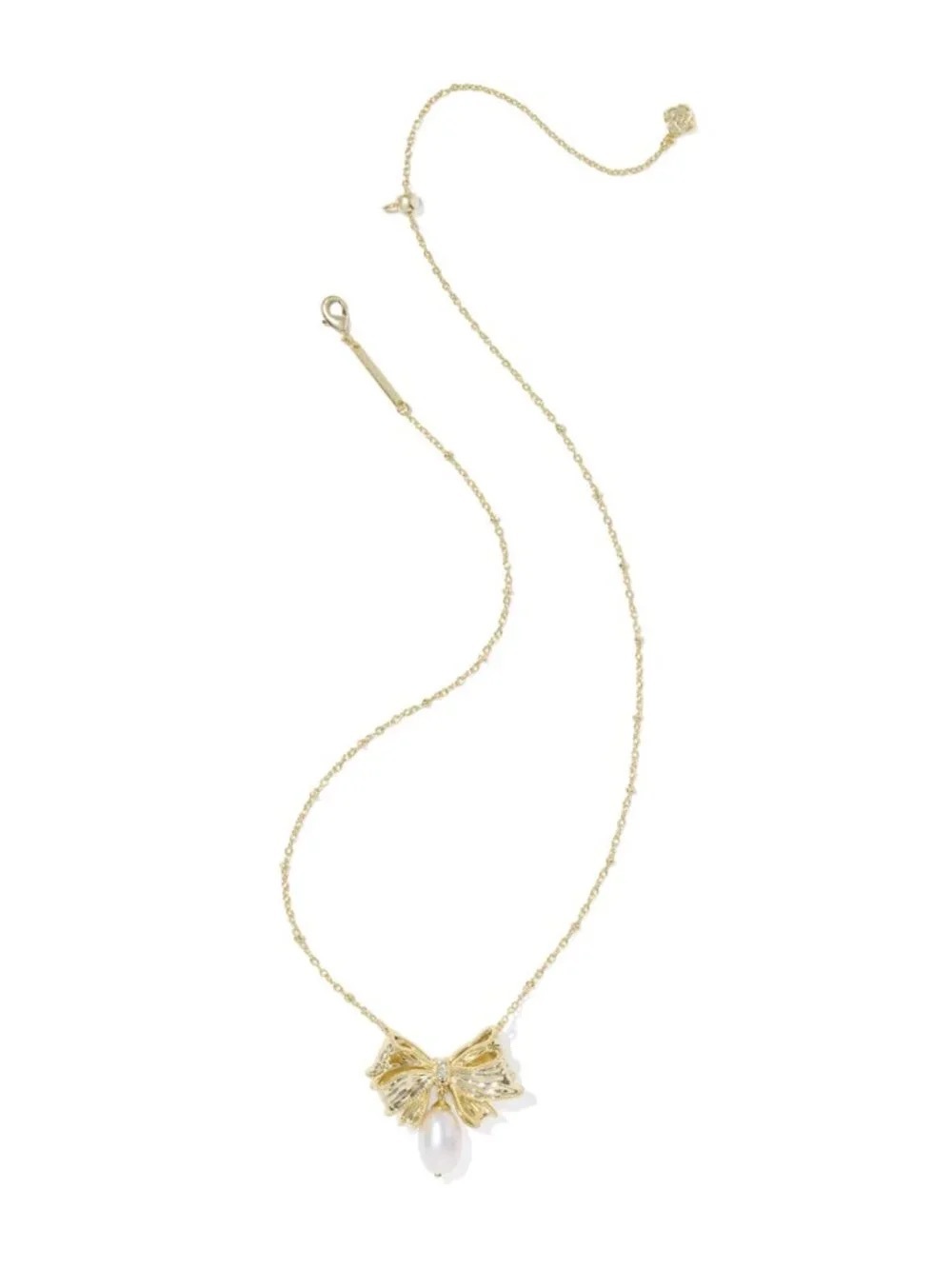 Kendra Scott Gold Bow Necklace with White Pearl Drop